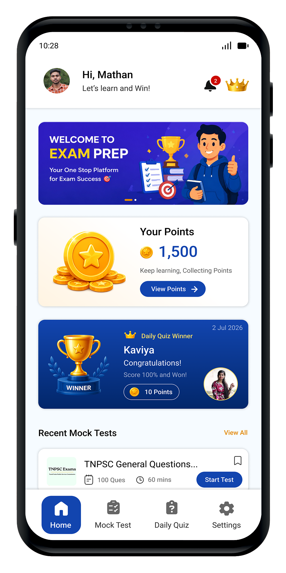 BrightWin Exam Prep Interface